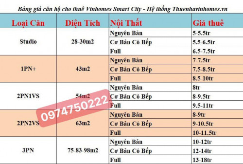 Chuyên Cho Thuê Dài Hạn Vinhomes Smart City - Quỹ căn giá rẻ sập sàn