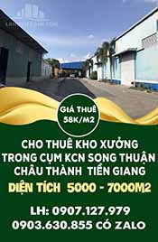 CHÍNH CHỦ CẦN CHO THUÊ KHO XƯỞNG TRONG CỤM KCN SONG THUẬN – CHÂU THÀNH