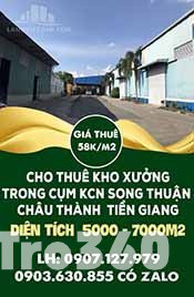 CHÍNH CHỦ CẦN CHO THUÊ KHO XƯỞNG TRONG CỤM KCN SONG THUẬN – CHÂU THÀNH