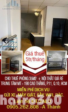 CHO THUÊ PHÒNG 35M2+ NỘI THẤT GIÁ RẺ TRUNG TÂM MẶT TIỀN - 190 CAO THẮNG, P.11, Q.10, HCM