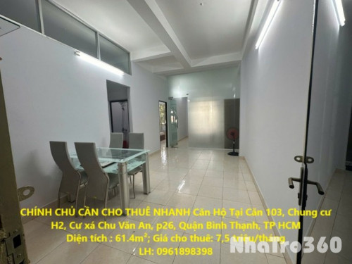 CHÍNH CHỦ CẦN CHO THUÊ NHANH Căn Hộ Chung Cư H2 Tại Quận Bình Thạnh