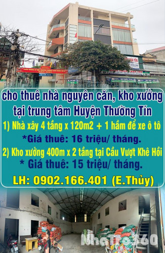 Chính chủ cho thuê nhà nguyên căn, kho xưởng tại trung tâm Huyện Thường Tín