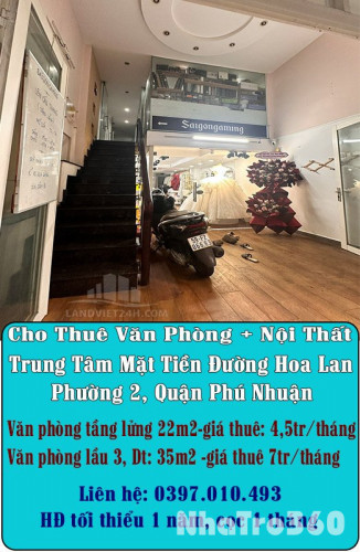 Cho Thuê Văn Phòng + Nội Thất Trung Tâm Mặt Tiền Đường Hoa Lan, Phường 2