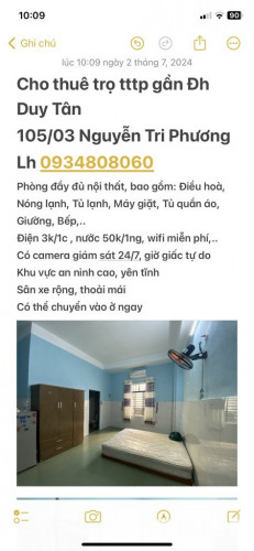 Cần cho thuê phòng trọ tttp gần Đh Duy Tân