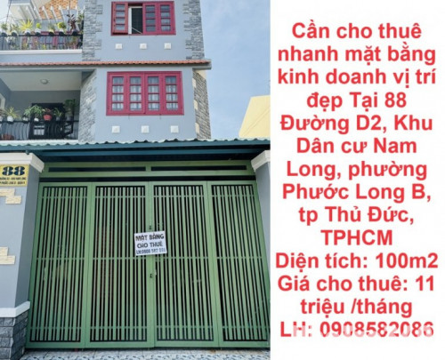 Cần cho thuê nhanh mặt bằng kinh doanh vị trí đẹp Tại phường Phước Long B, tp Thủ Đức, TPHCM