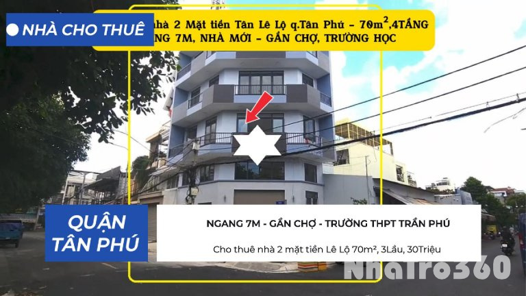 Cho thuê nhà 2 mặt tiền Lê Lộ 70m², 3Lầu, 30Triệu - NGANG 7M