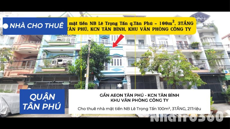 Cho thuê nhà mặt tiền NB Lê Trọng Tấn 100m², 3TẦNG, 20Triệu - KHU VĂN PHÒNG, DỊCH VỤ