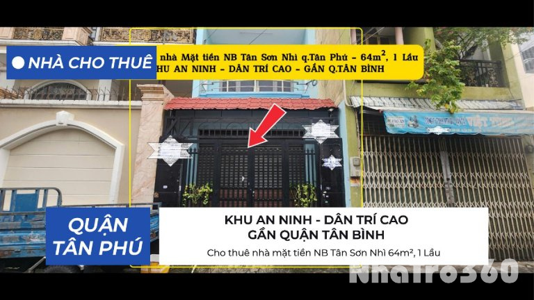 Cho thuê nhà mặt tiền NB Tân Sơn Nhì 64m², 1 Lầu- 13Triệu