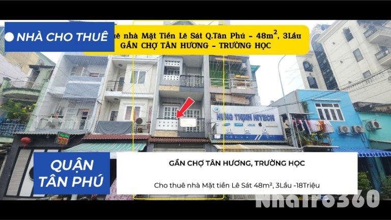 Cho thuê nhà Mặt tiền Lê Sát 48m², 3Lầu -18Triệu - GẦN CHỢ, TRƯỜNG HỌC