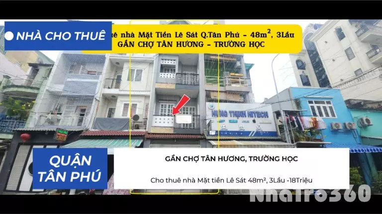 Cho thuê nhà Mặt tiền Lê Sát 48m², 3Lầu -18Triệu - GẦN CHỢ, TRƯỜNG HỌC