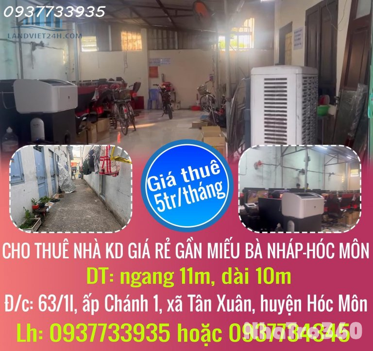 CHO THUÊ NHÀ KINH DOANH GIÁ RẺ GẦN MIẾU BÀ NHÁP-HÓC MÔN