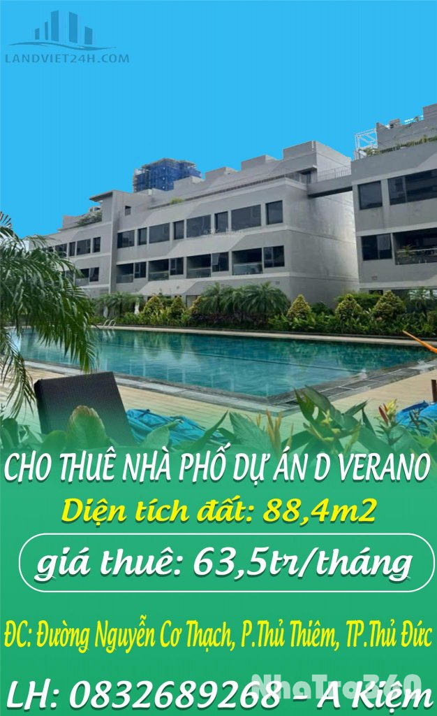 CHO THUÊ NHÀ PHỐ DỰ ÁN D VERANO, Đường NGUYỄN CƠ THẠCH, P. THỦ THIÊM, TP THỦ ĐỨ