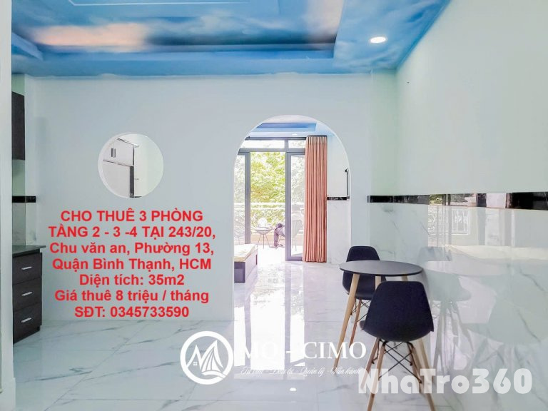 CHO THUÊ 3 PHÒNG TẦNG 2 - 3 -4 TẠI 243/20, Chu văn an, Phường 13, Quận Bình Thạnh, HCM