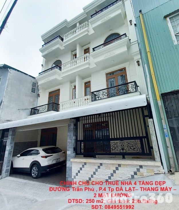 CHÍNH CHỦ CHO THUÊ NHÀ 4 TẦNG ĐẸP ĐƯỜNG Trần Phú , P.4 Tp ĐÀ LẠT– THANG MÁY – 2 MẶT ĐƯỜNG