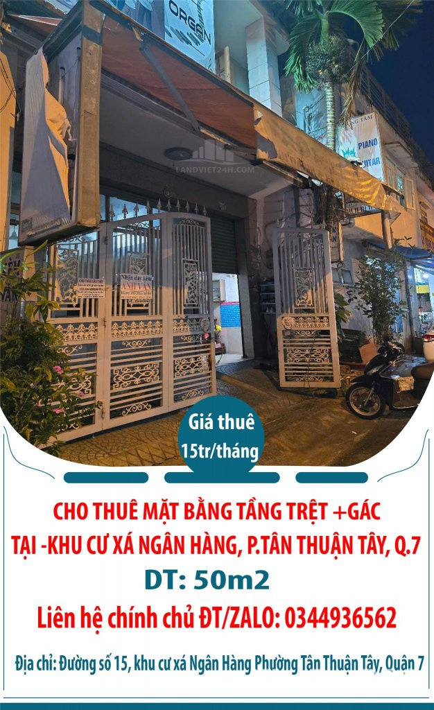 CHO THUÊ MẶT BẰNG TẦNG TRỆT +GÁC 50M2 TẠI -KHU CƯ XÁ NGÂN HÀNG, P.TÂN THUẬN TÂY