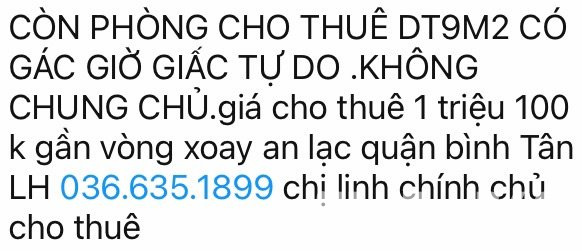 Cho thuê phòng 9m2 giá 1 triệu 100 nghìn