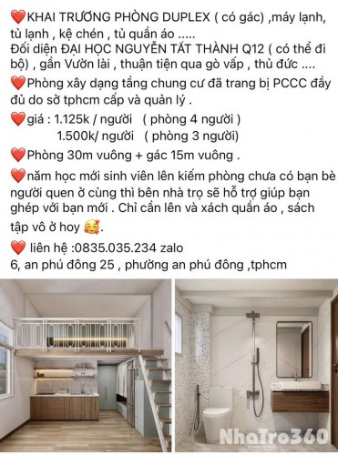 PHÒNG GẦN ĐẠI HỌC NGUYỄN TẤT THÀNH ( hỗ trợ ở ghép