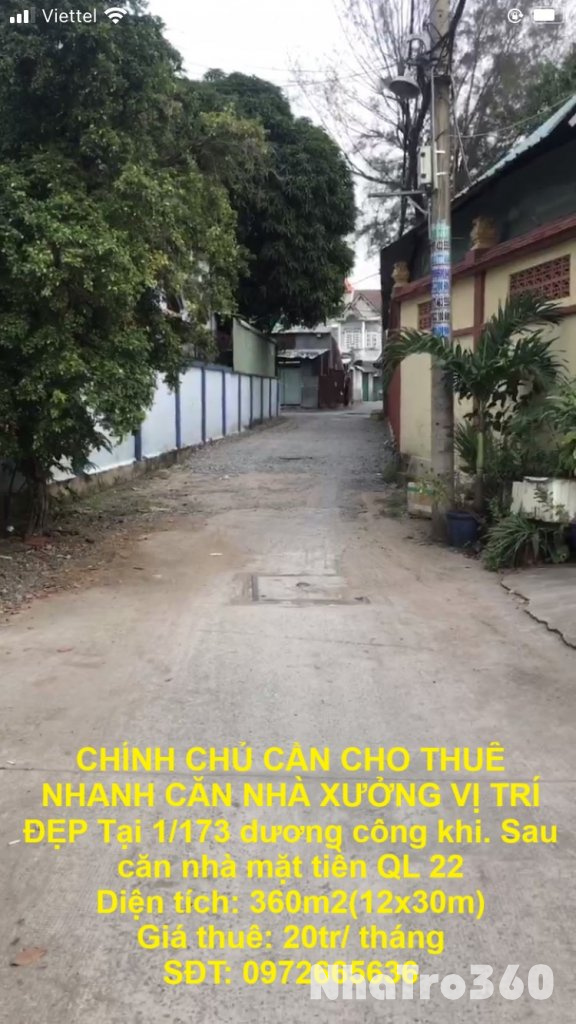 CHÍNH CHỦ CẦN CHO THUÊ NHANH CĂN NHÀ XƯỞNG VỊ TRÍ ĐẸP Tại  1/173  Dương Công Khi, Huyện Hóc Môn