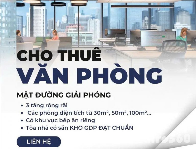 CHO THUÊ VĂN PHÒNG 3 TẦNG MẶT ĐƯỜNG GIẢI PHÓNG – SÂN ĐỖ Ô TÔ – KHU BẾP ĂN RIÊNG