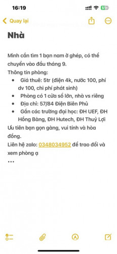 Cần tìm ng ở ghép chia tiền nhà