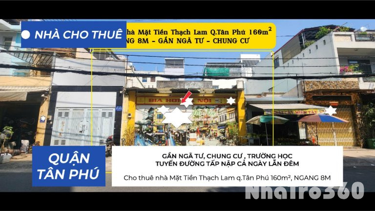 Cho thuê nhà Mặt Tiền Thạch Lam q.Tân Phú 160m², NGANG 8M, GẦN CHUNG CƯ - 25Triệu