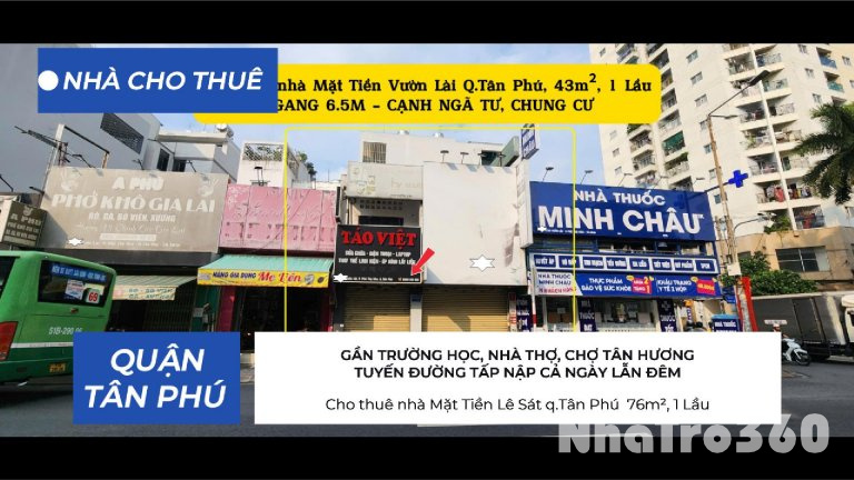 Cho thuê nhà Mặt Tiền Vườn Lài q.Tân Phú 43m² - CẠNH NGÃ TƯ, CHUNG CƯ- 18Triệu