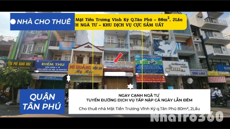 Cho thuê nhà Mặt Tiền Trương Vĩnh Ký q.Tân Phú 80m², 2Lầu - CẠNH NGÃ TƯ - 22Triệu