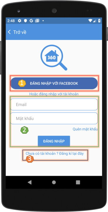 Đăng nhập ứng dụng nhà trọ 360 để đăng tin
